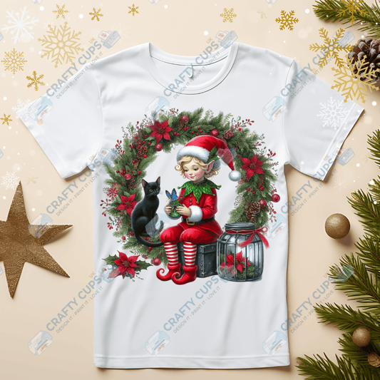 Christmas Elves on Wreaths DTF Transfers – Festive Prints in Various Sizes & Designs