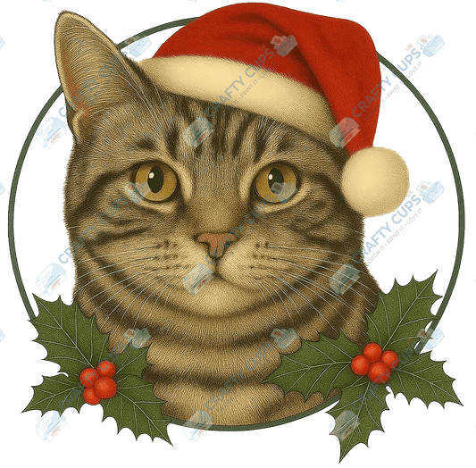 Christmas Cat DTF Transfer – Festive Holiday Design, Various Sizes