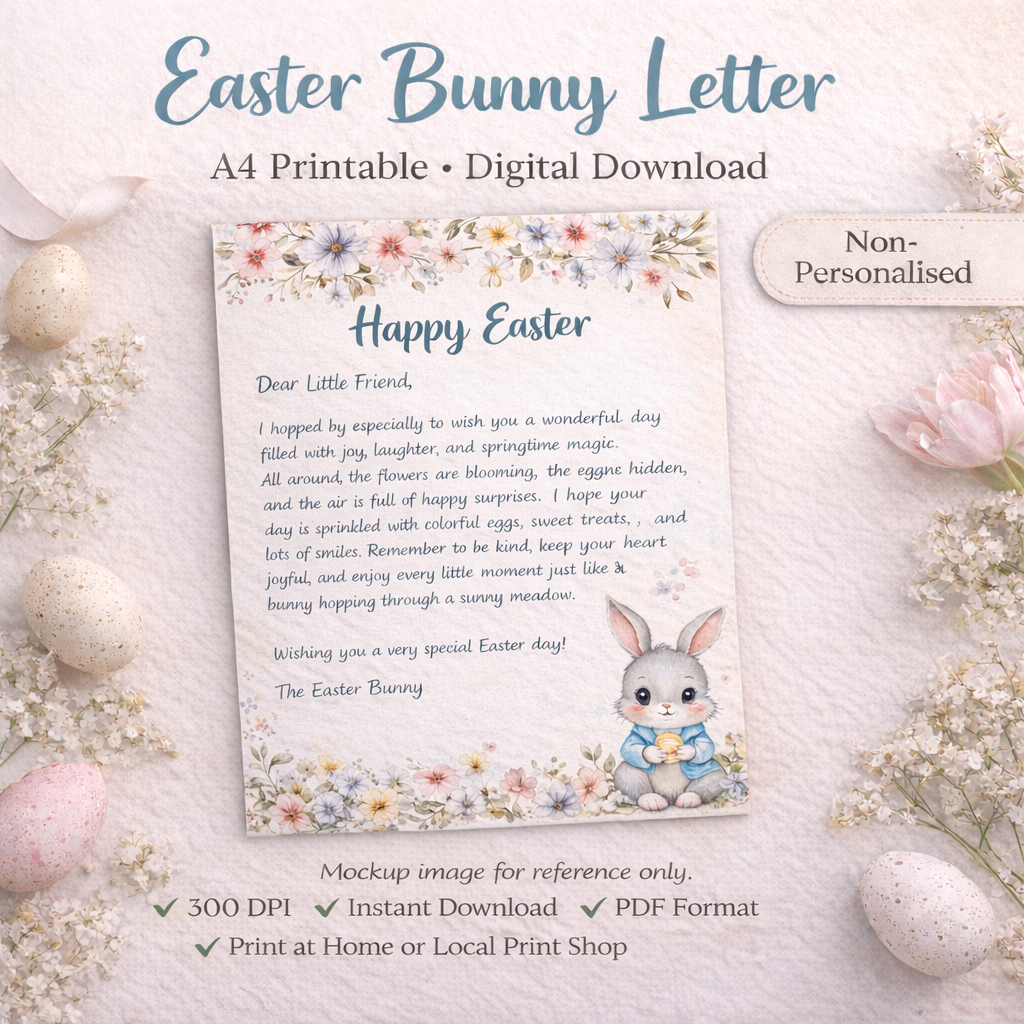 Easter Bunny Letter Printable A4 – Non-Personalised Easter Letter for Kids (Instant PDF Download)