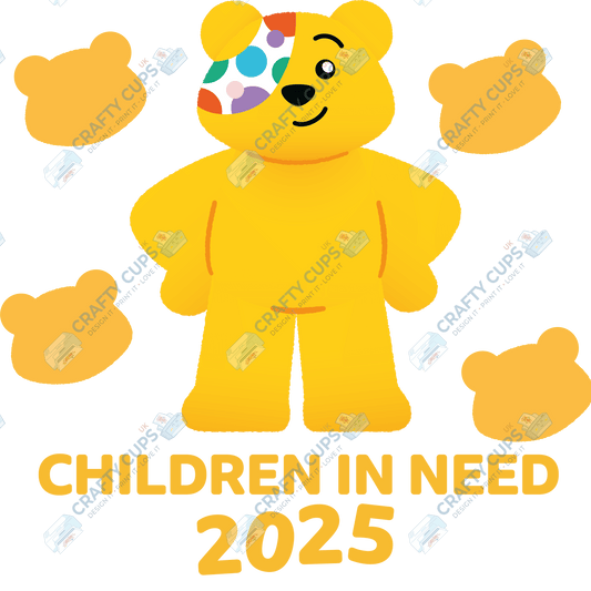 Children in Need DTF Transfer – Pudsey Bear Design (Series Three), Various Sizes & Designs