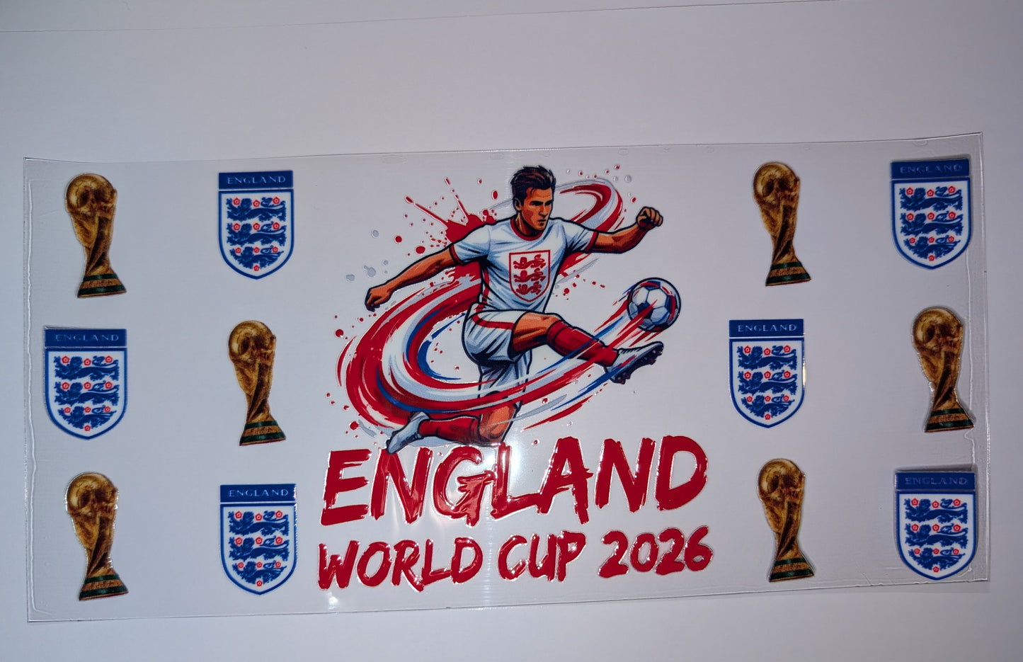 16oz England National Football Team World Cup Double-Sided UV DTF Wrap | Football Tumbler Decal | Glass Can Transfer 1