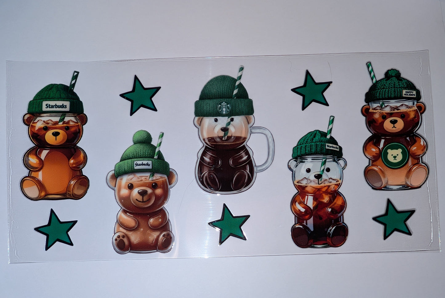 16oz Bearista Double-Sided UV DTF Wrap | Coffee Bear Tumbler Decal | Glass Can Transfer 1