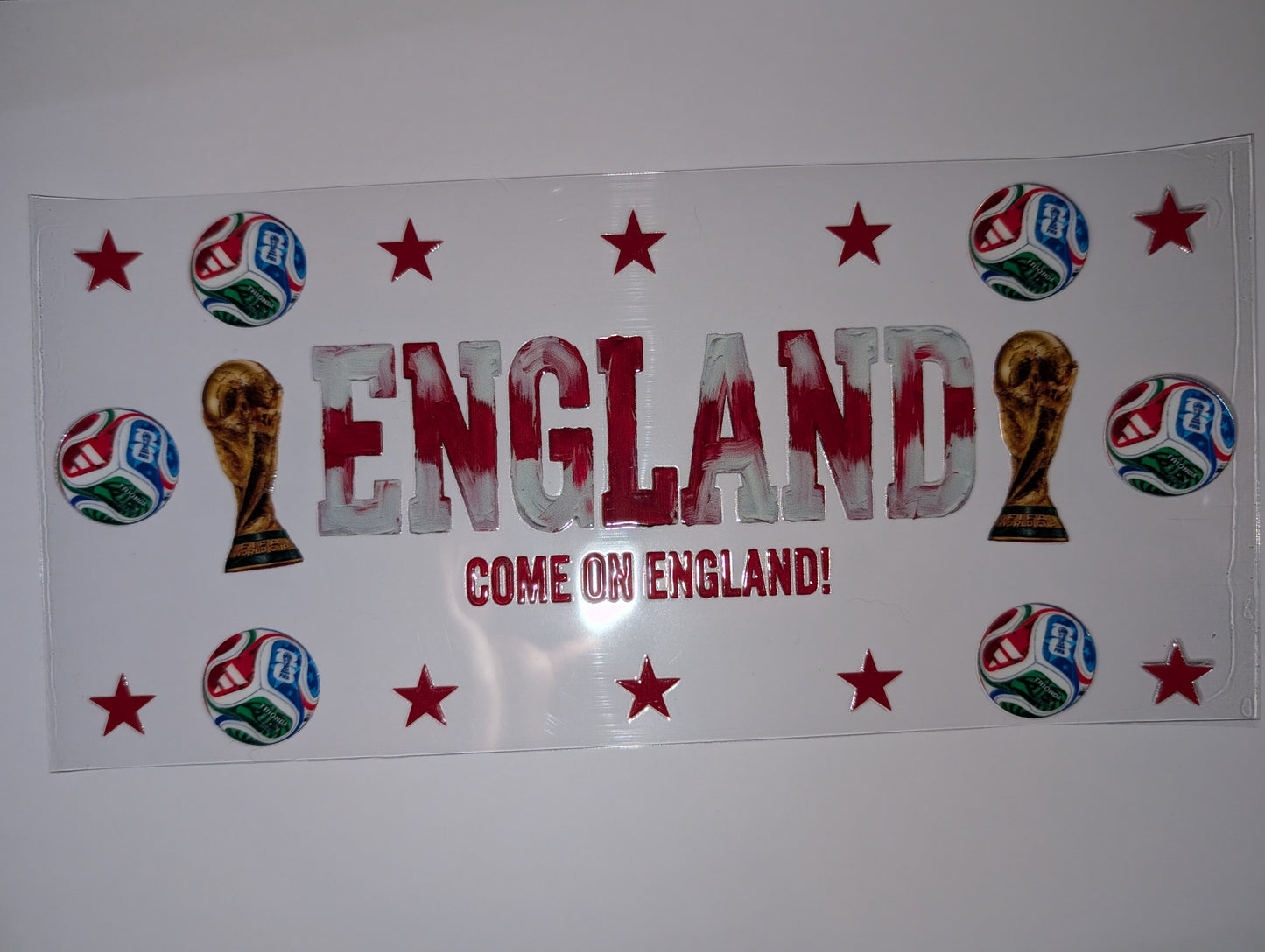 16oz England National Football Team World Cup Double-Sided UV DTF Wrap | Football Tumbler Decal | Glass Can Transfer 2