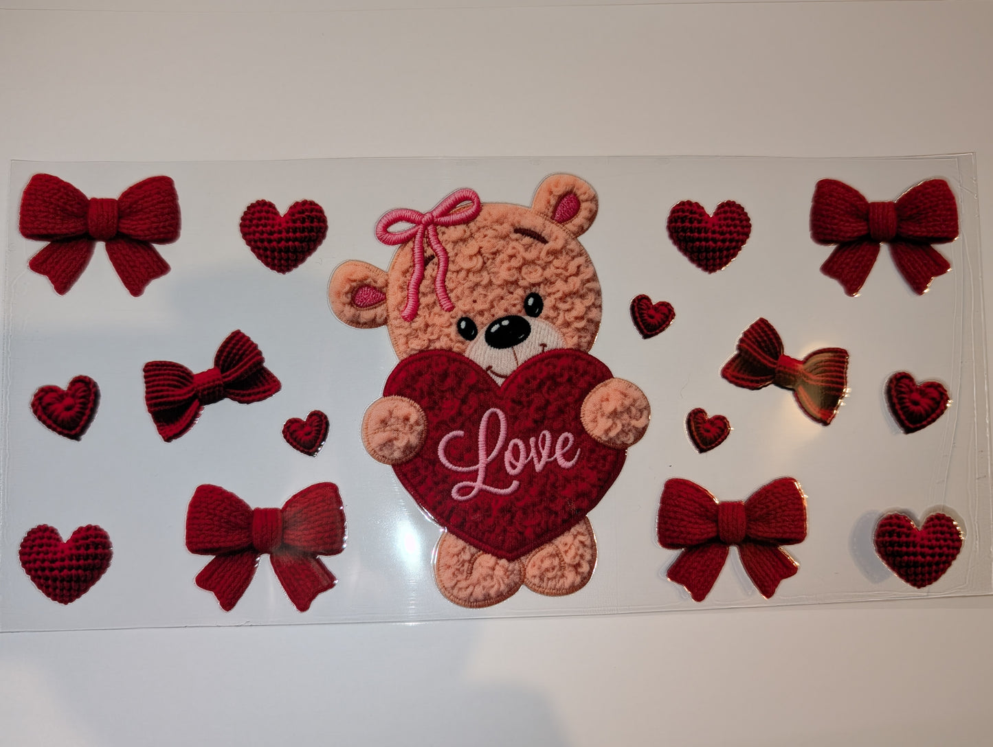 16oz Fluffy Bear Double-Sided UV DTF Wrap | Cute Teddy Tumbler Decal | Glass Can Transfer