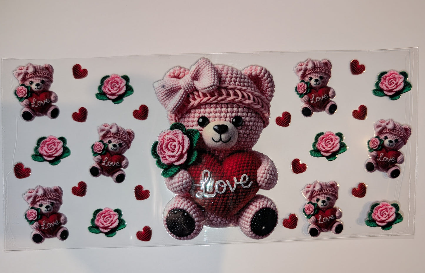 16oz Knitted Bear Double-Sided UV DTF Wrap | Cozy Aesthetic Tumbler Decal | Glass Can Transfer