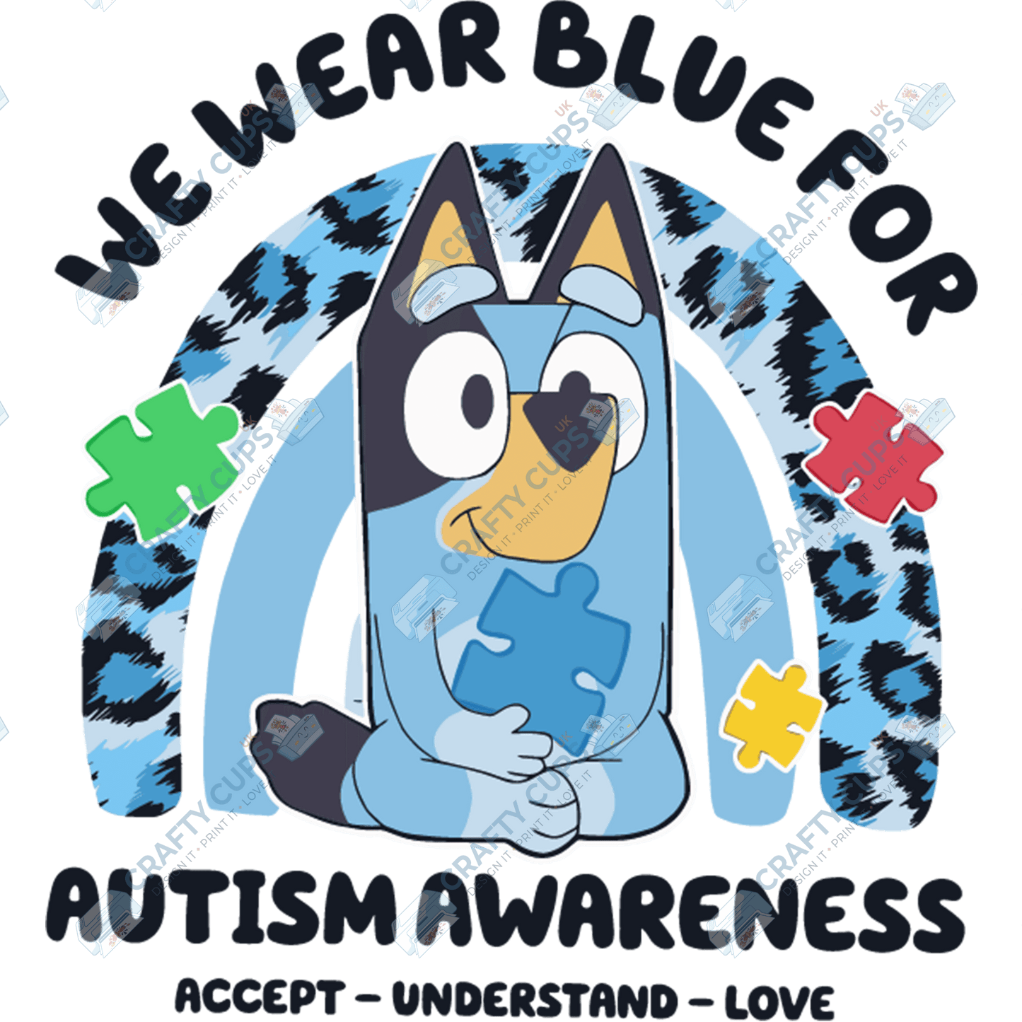 Cartoon Autism Awareness DTF Transfers – Colorful Puzzle Piece Prints for Shirts, Hoodies & Gifts