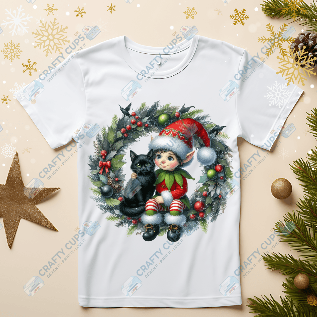 Christmas Elves on Wreaths DTF Transfers – Festive Prints in Various Sizes & Designs
