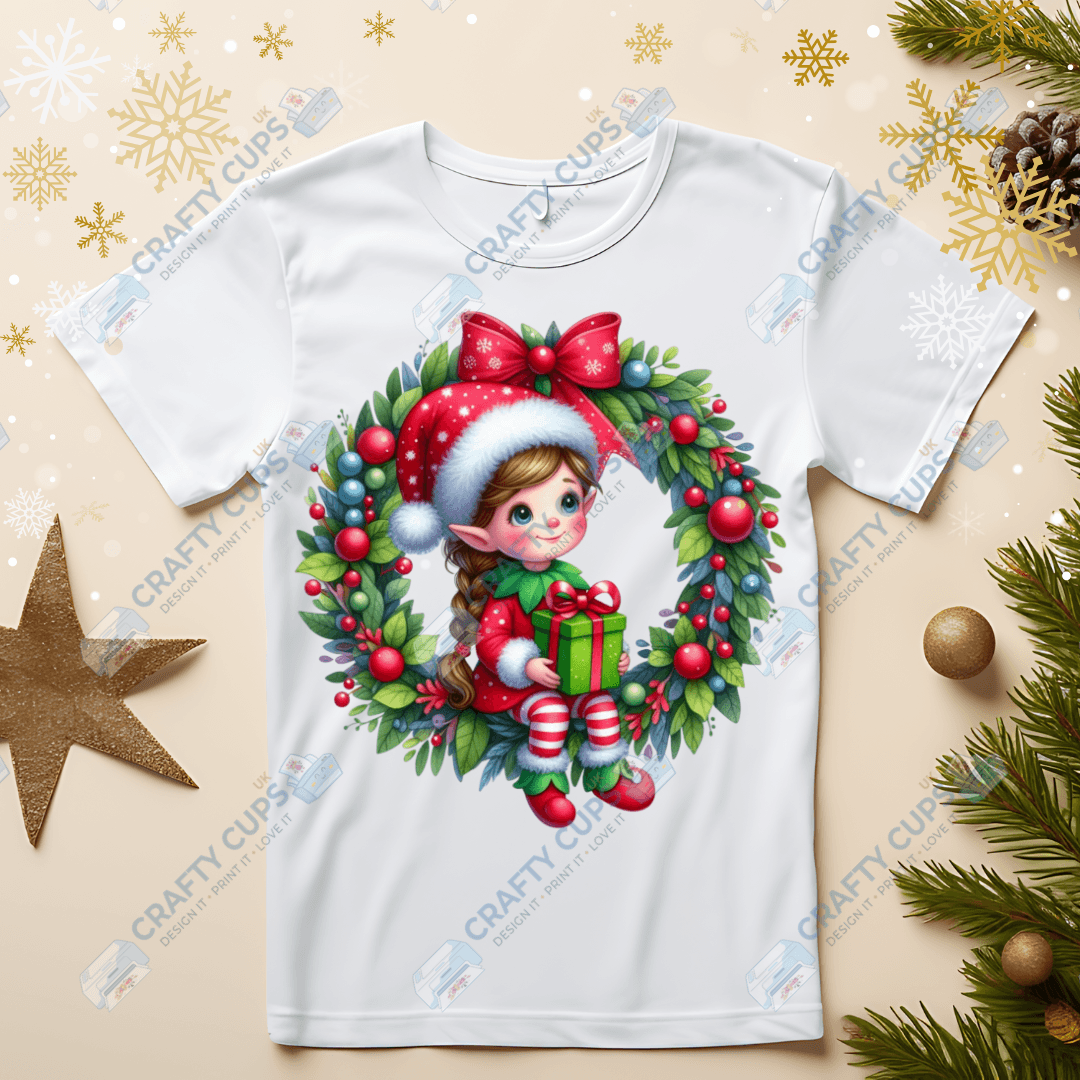 Christmas Elves on Wreaths DTF Transfers – Festive Prints in Various Sizes & Designs