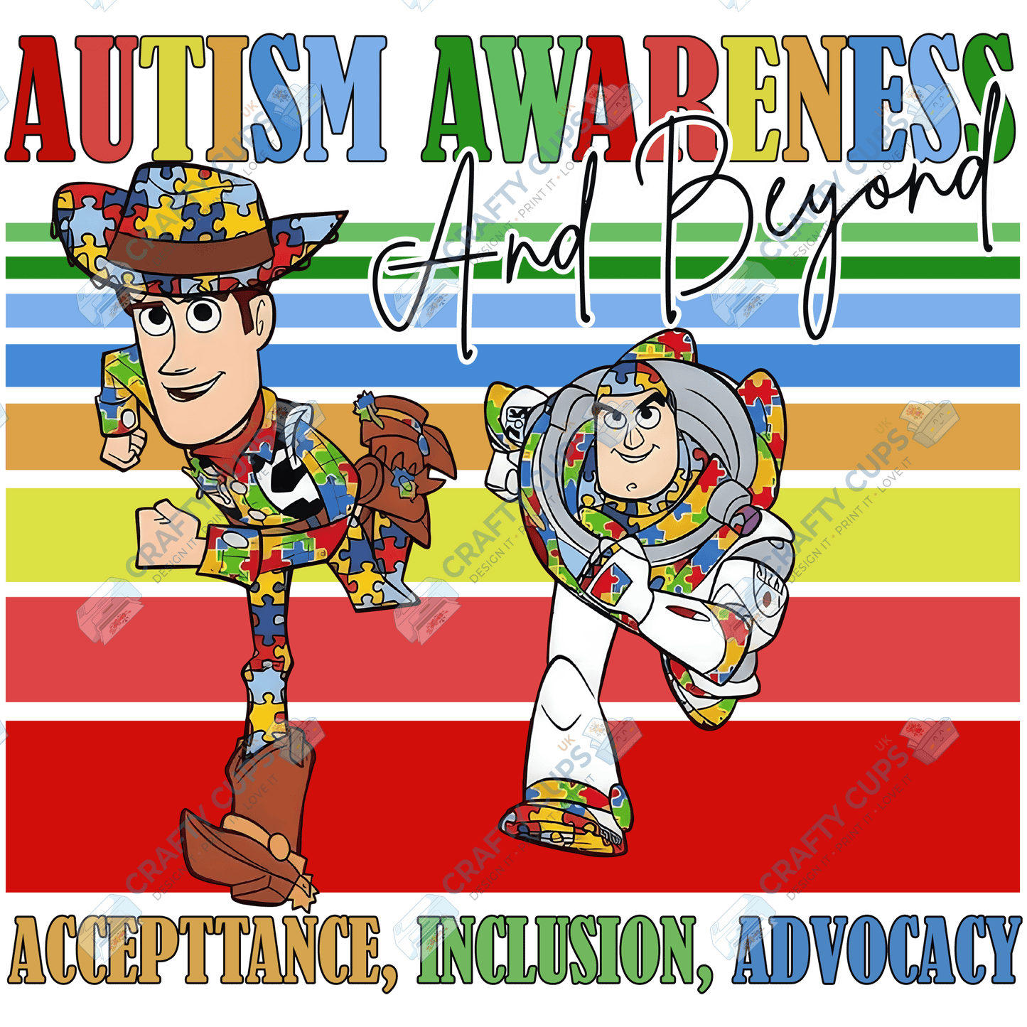 Cartoon Autism Awareness DTF Transfers – Colorful Puzzle Piece Prints for Shirts, Hoodies & Gifts