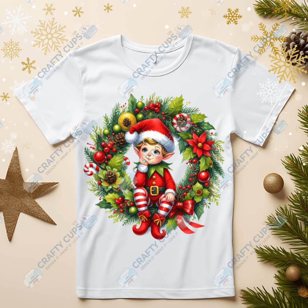 Christmas Elves on Wreaths DTF Transfers – Festive Prints in Various Sizes & Designs