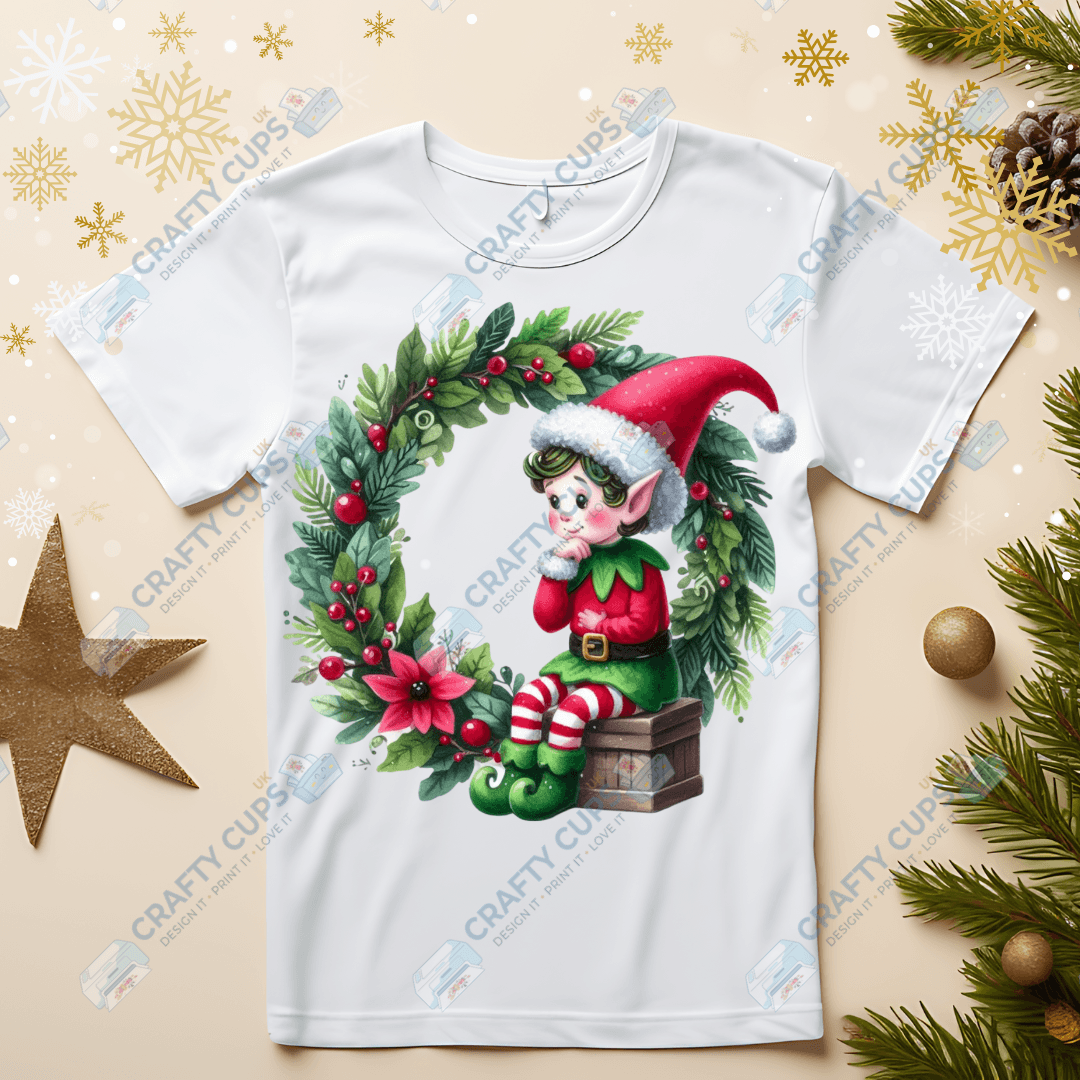 Christmas Elves on Wreaths DTF Transfers – Festive Prints in Various Sizes & Designs
