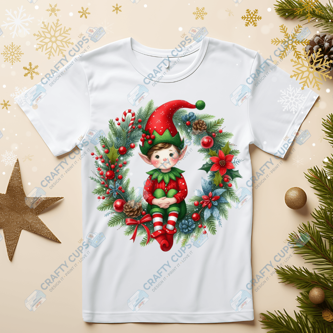 Christmas Elves on Wreaths DTF Transfers – Festive Prints in Various Sizes & Designs