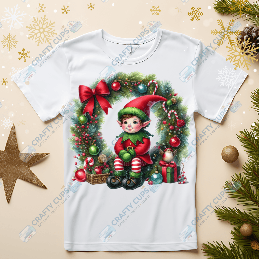 Christmas Elves on Wreaths DTF Transfers – Festive Prints in Various Sizes & Designs