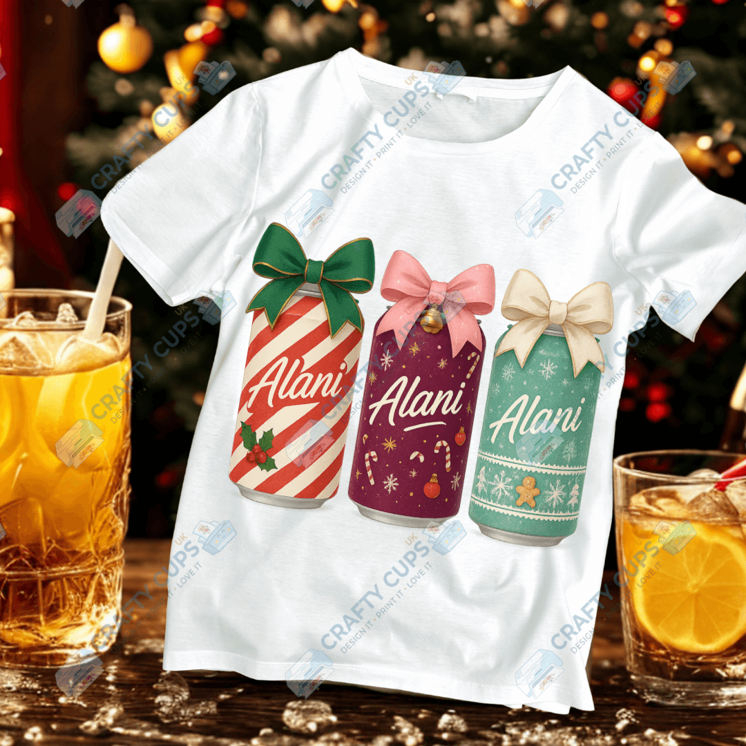 Christmas Soft Drink Can DTF Transfer – Festive Soda Design for Holiday Apparel