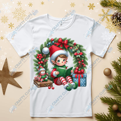 Christmas Elves on Wreaths DTF Transfers – Festive Prints in Various Sizes & Designs