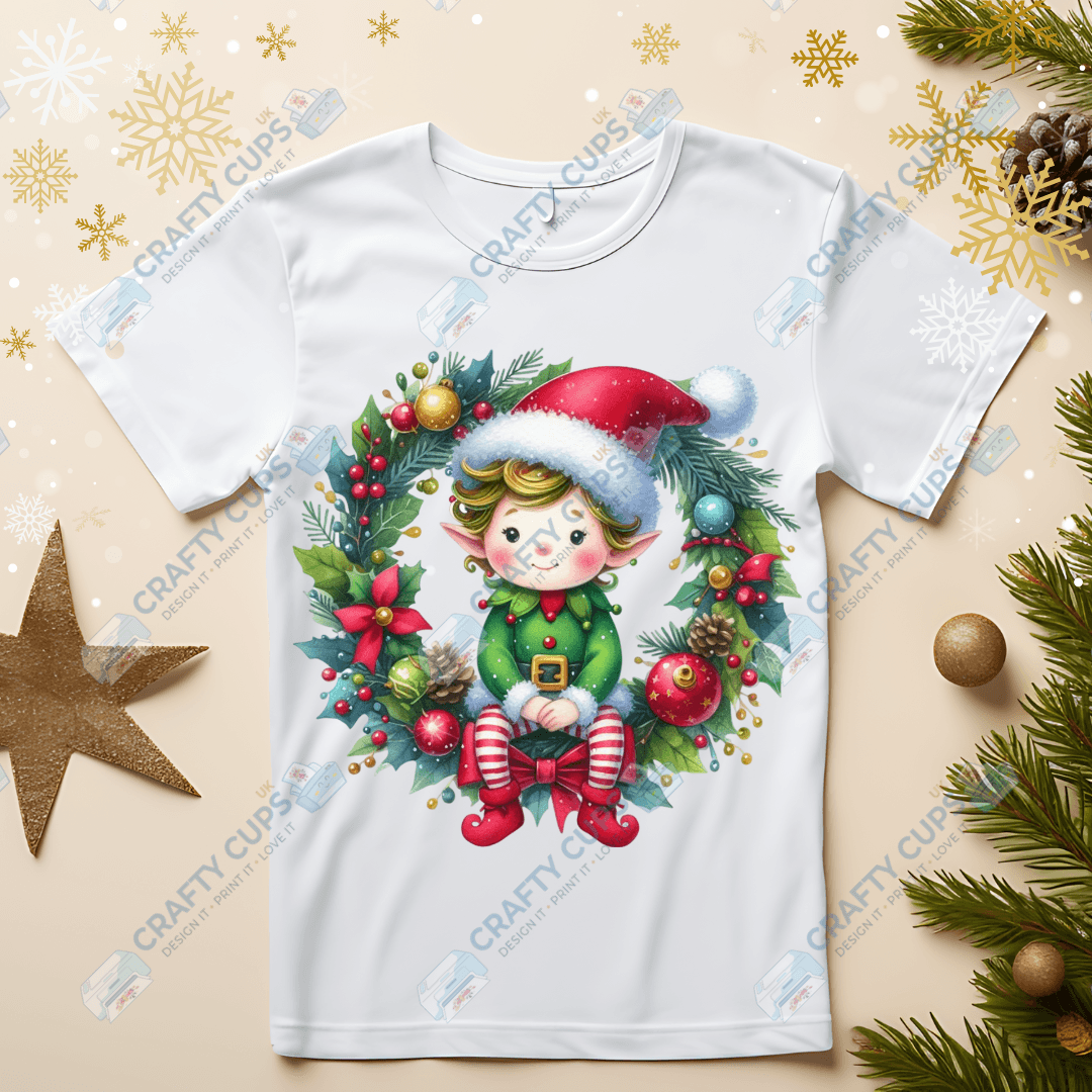 Christmas Elves on Wreaths DTF Transfers – Festive Prints in Various Sizes & Designs