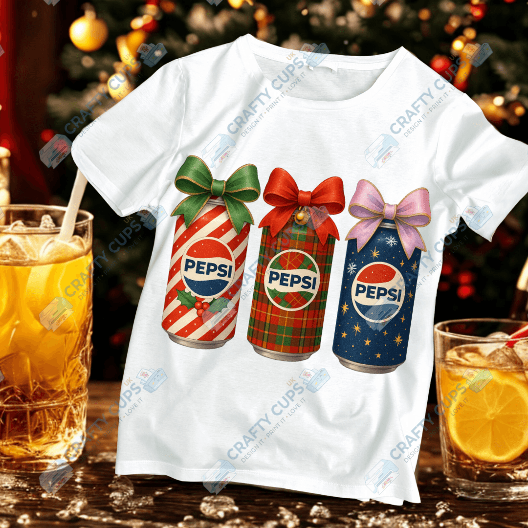 Christmas Soft Drink Can DTF Transfer – Festive Soda Design for Holiday Apparel