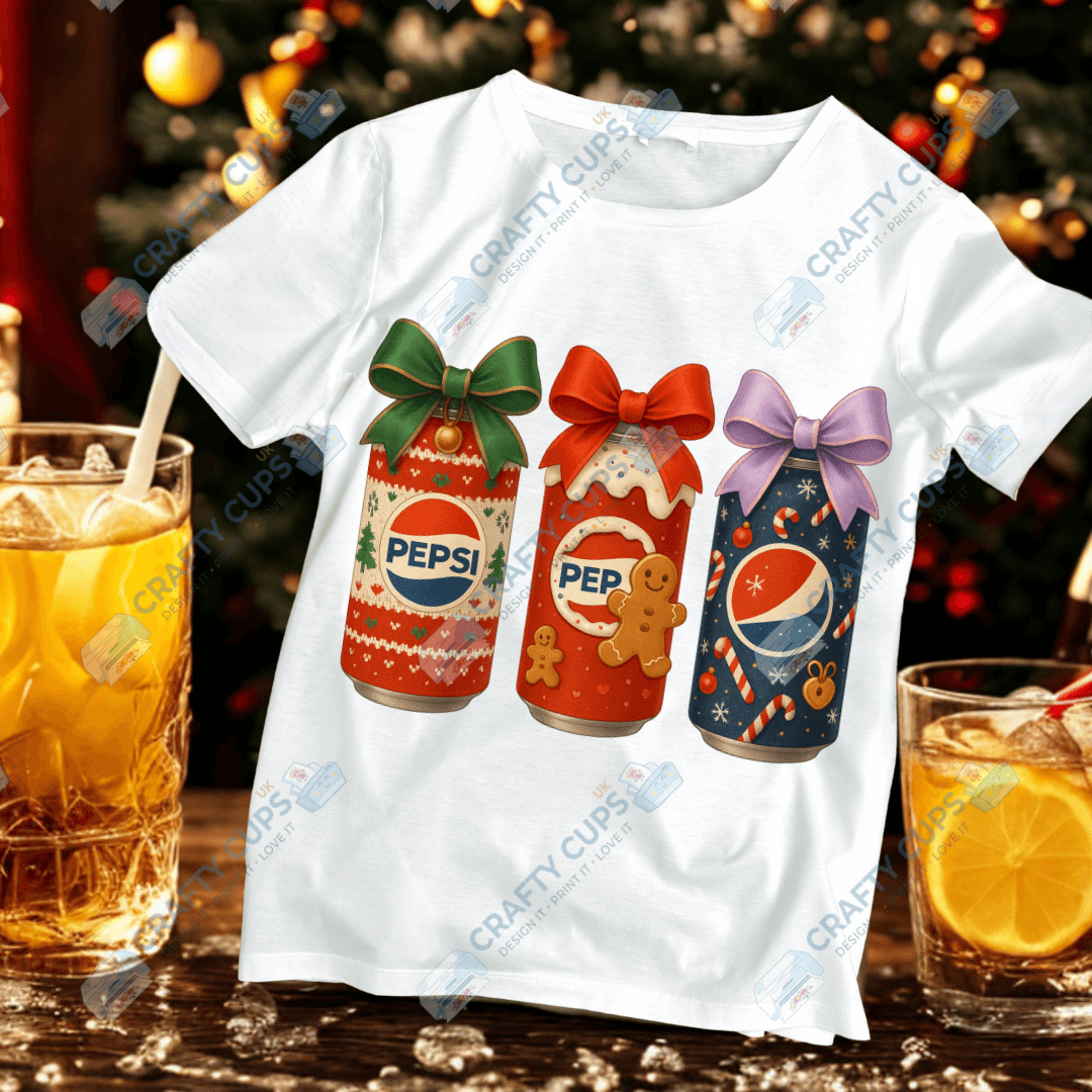 Christmas Soft Drink Can DTF Transfer – Festive Soda Design for Holiday Apparel