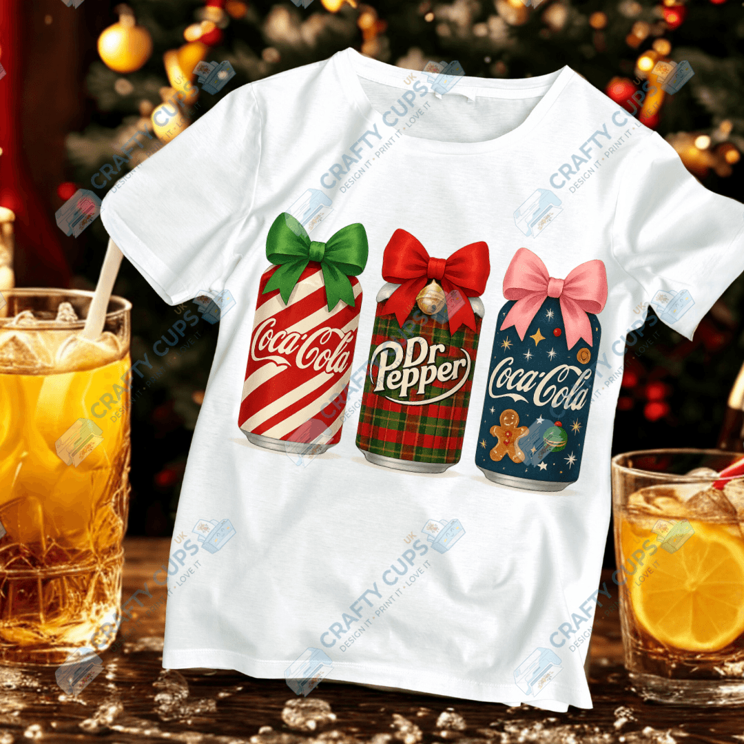 Christmas Soft Drink Can DTF Transfer – Festive Soda Design for Holiday Apparel