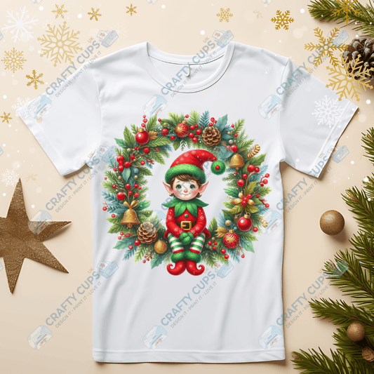 Christmas Elves on Wreaths DTF Transfers – Festive Prints in Various Sizes & Designs
