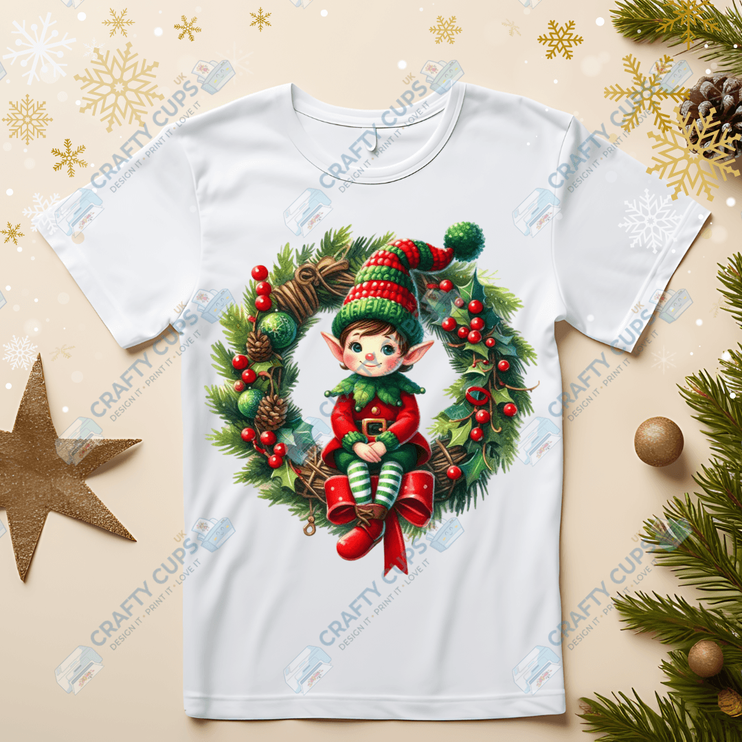 Christmas Elves on Wreaths DTF Transfers – Festive Prints in Various Sizes & Designs