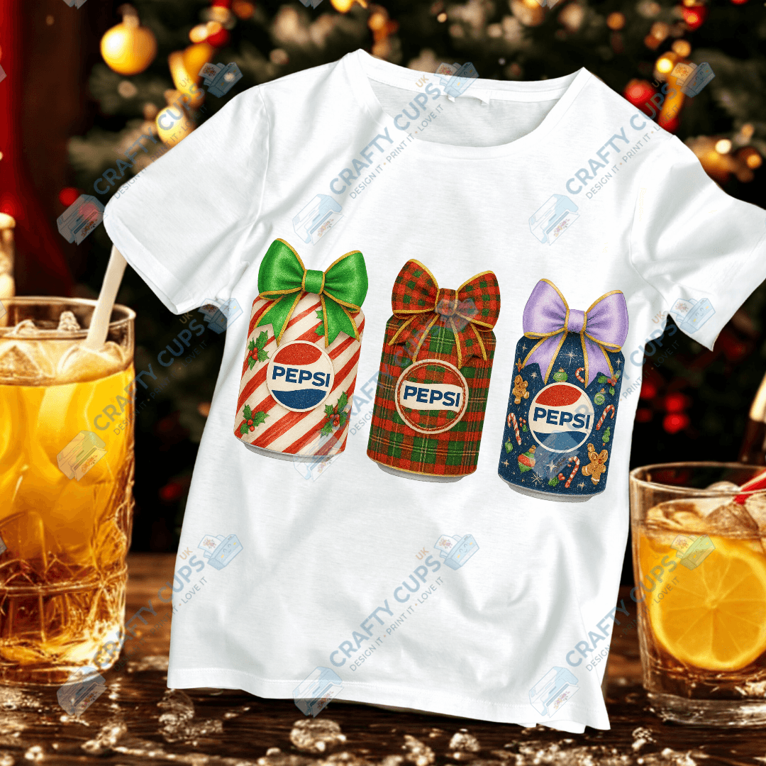 Christmas Soft Drink Can DTF Transfer – Festive Soda Design for Holiday Apparel