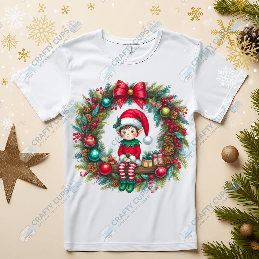 Christmas Elves on Wreaths DTF Transfers – Festive Prints in Various Sizes & Designs