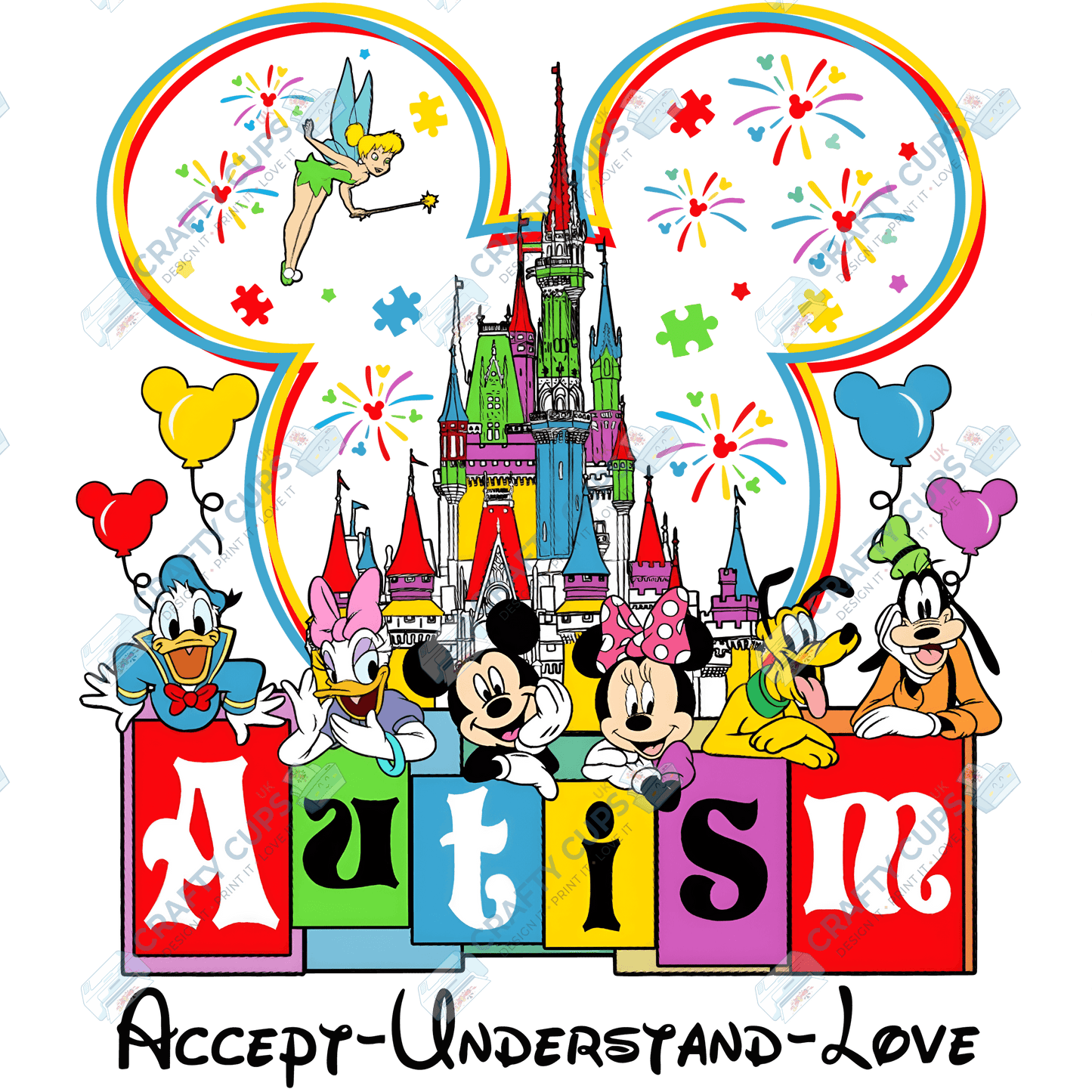 Cartoon Autism Awareness DTF Transfers – Colorful Puzzle Piece Prints for Shirts, Hoodies & Gifts