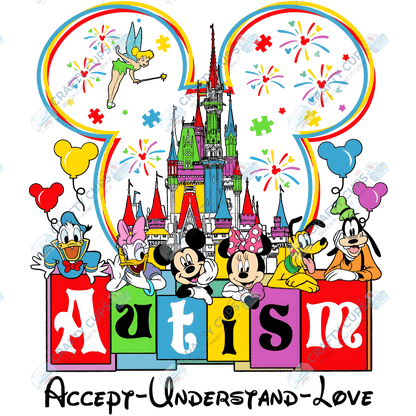 Cartoon Autism Awareness DTF Transfers – Colorful Puzzle Piece Prints for Shirts, Hoodies & Gifts
