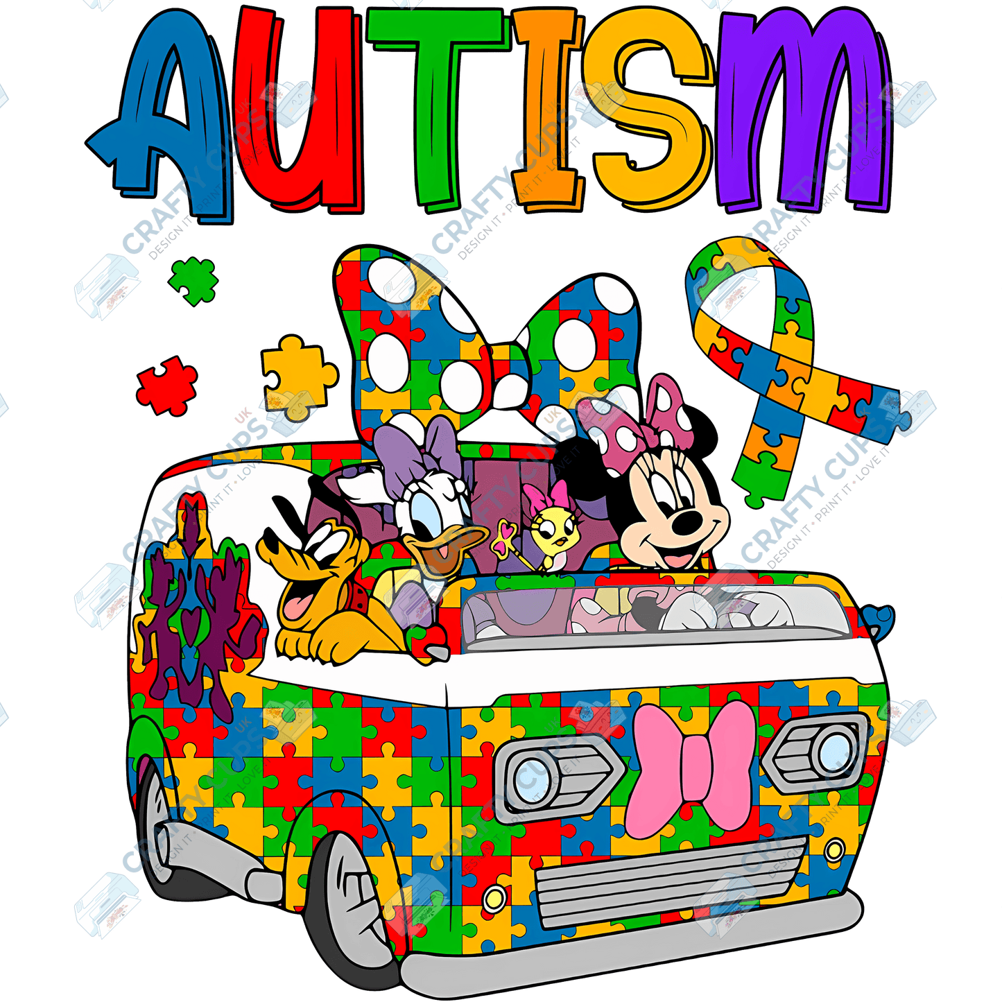 Cartoon Autism Awareness DTF Transfers – Colorful Puzzle Piece Prints for Shirts, Hoodies & Gifts