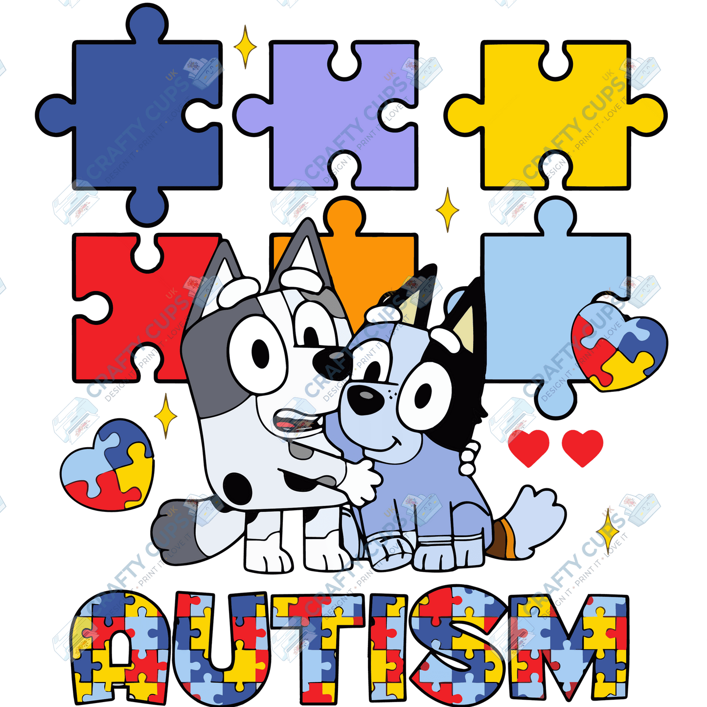 Cartoon Autism Awareness DTF Transfers – Colorful Puzzle Piece Prints for Shirts, Hoodies & Gifts