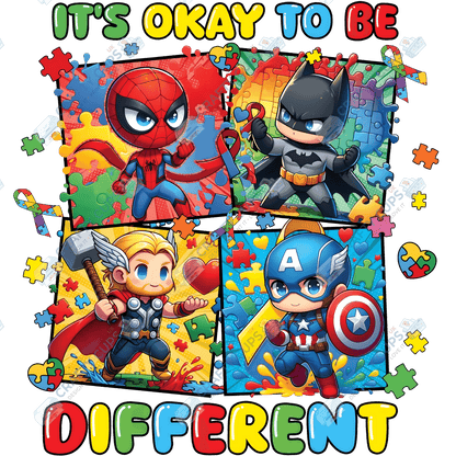Cartoon Autism Awareness DTF Transfers – Colorful Puzzle Piece Prints for Shirts, Hoodies & Gifts