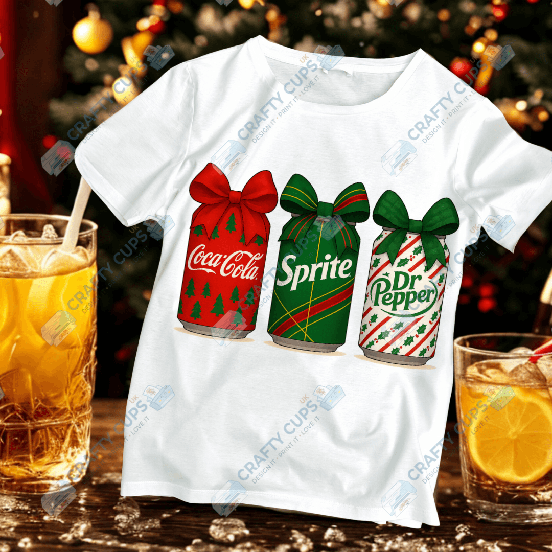 Christmas Soft Drink Can DTF Transfer – Festive Soda Design for Holiday Apparel