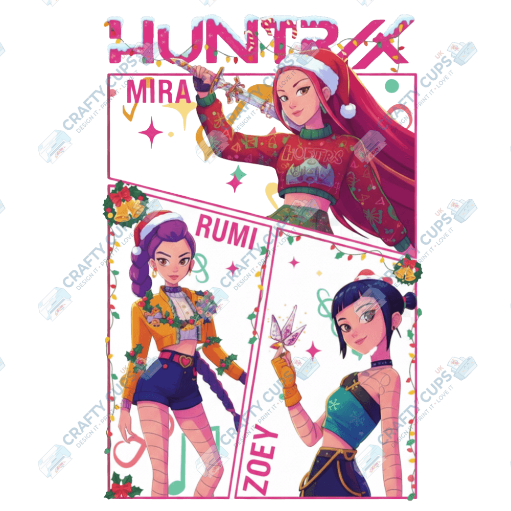 Christmas Demon Hunters DTF Transfer – Festive Anime Style, Various Sizes & Designs, Heat Press Ready