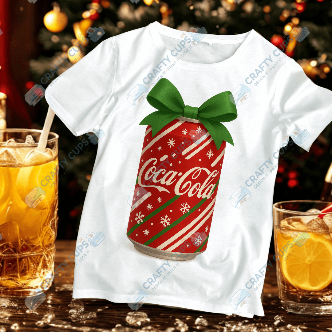 Christmas Soft Drink Can DTF Transfer – Festive Soda Design for Holiday Apparel
