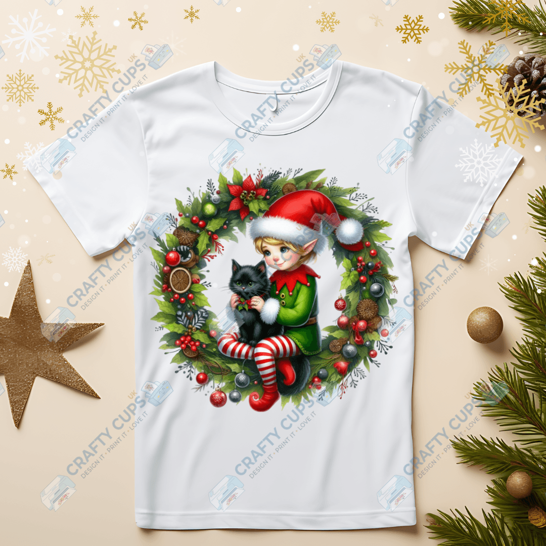 Christmas Elves on Wreaths DTF Transfers – Festive Prints in Various Sizes & Designs