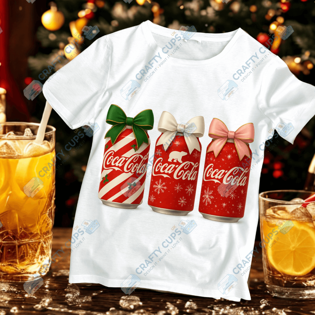Christmas Soft Drink Can DTF Transfer – Festive Soda Design for Holiday Apparel