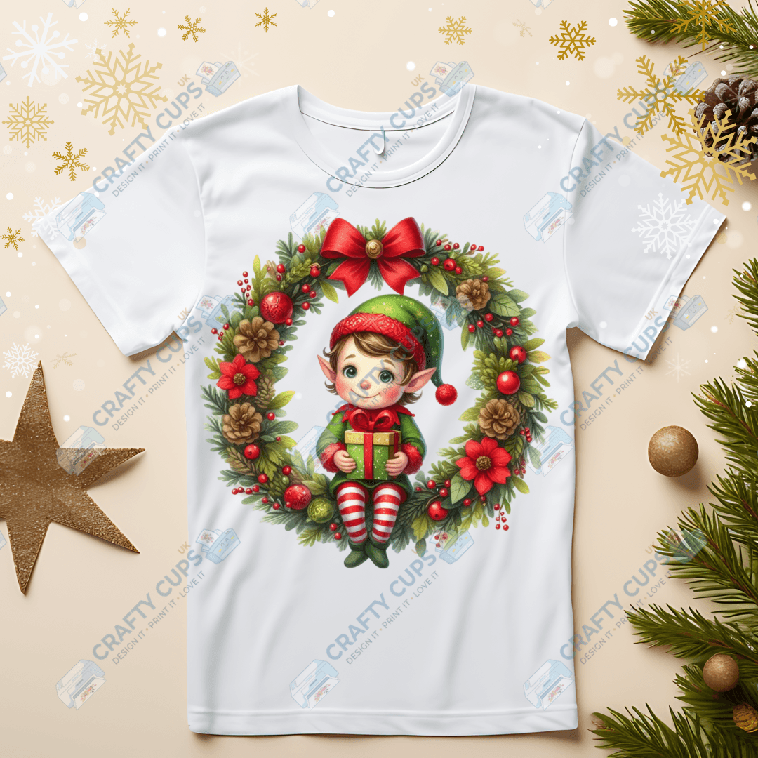 Christmas Elves on Wreaths DTF Transfers – Festive Prints in Various Sizes & Designs