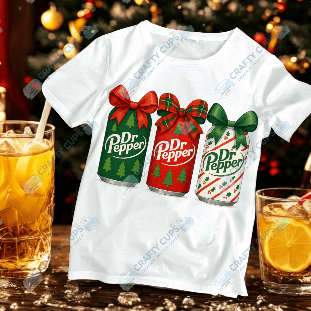 Christmas Soft Drink Can DTF Transfer – Festive Soda Design for Holiday Apparel