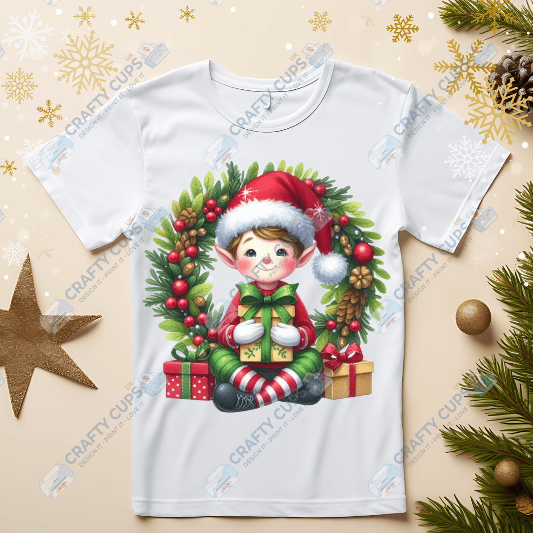Christmas Elves on Wreaths DTF Transfers – Festive Prints in Various Sizes & Designs