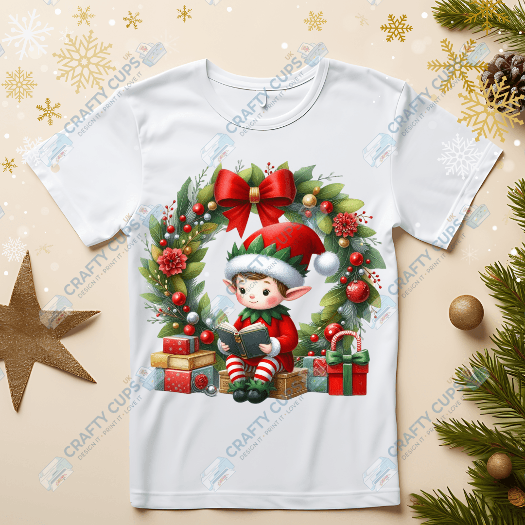 Christmas Elves on Wreaths DTF Transfers – Festive Prints in Various Sizes & Designs