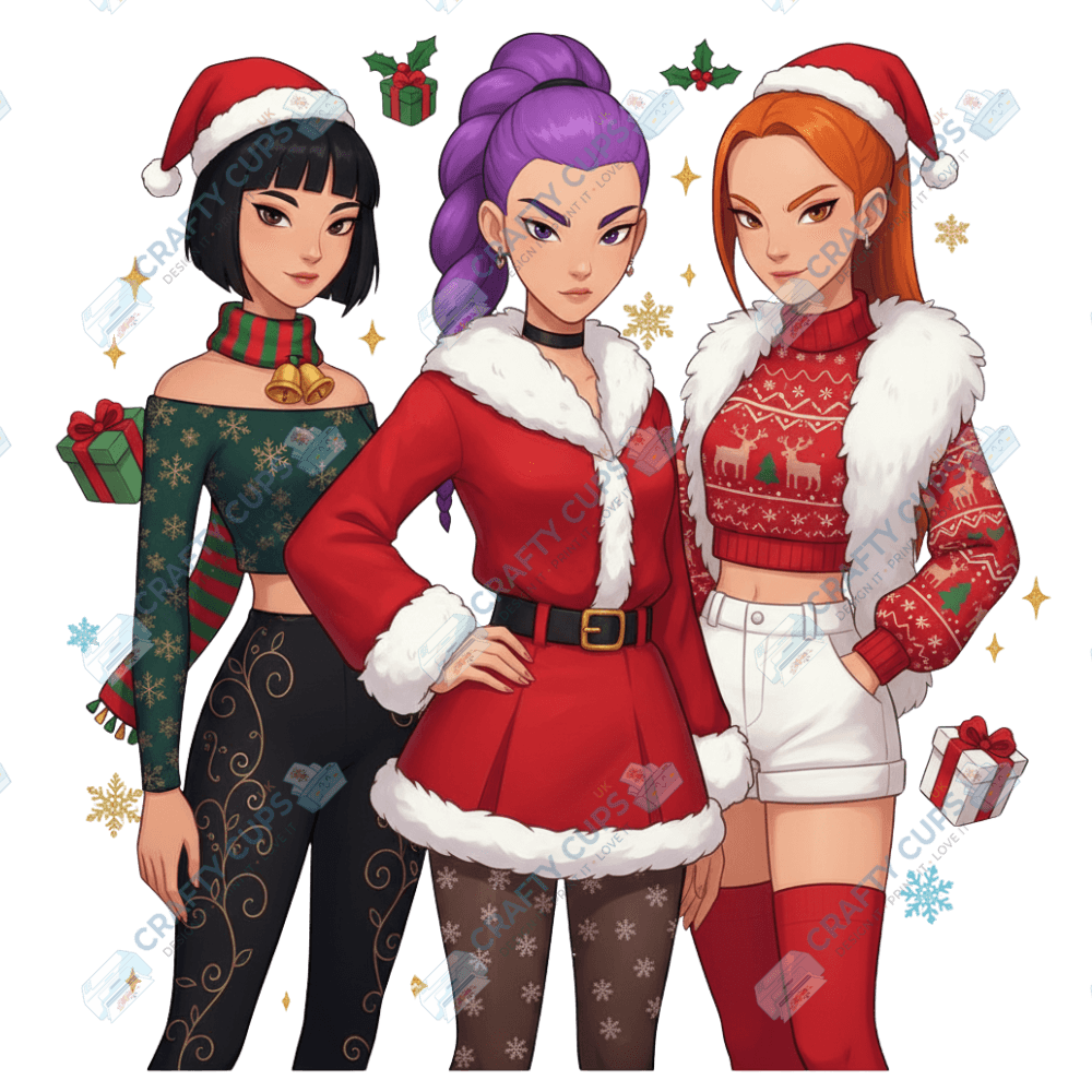 Christmas Demon Hunters DTF Transfer – Festive Anime Style, Various Sizes & Designs, Heat Press Ready