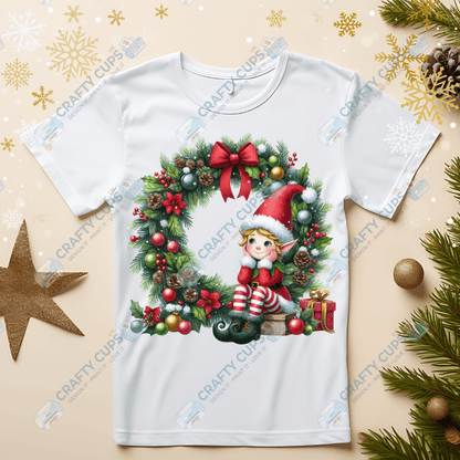 Christmas Elves on Wreaths DTF Transfers – Festive Prints in Various Sizes & Designs