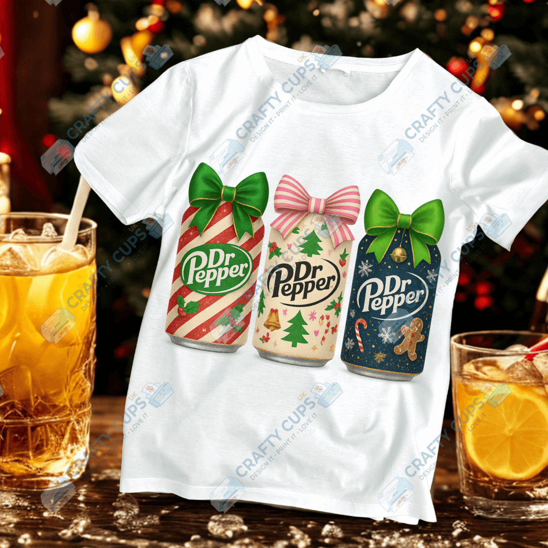 Christmas Soft Drink Can DTF Transfer – Festive Soda Design for Holiday Apparel