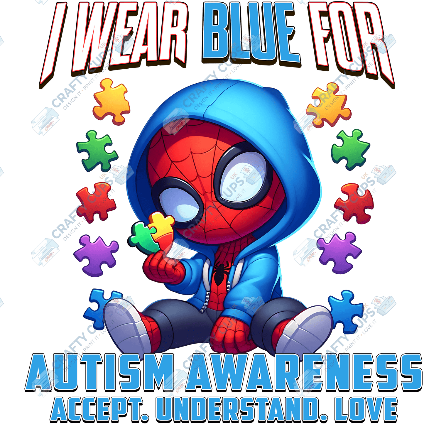 Cartoon Autism Awareness DTF Transfers – Colorful Puzzle Piece Prints for Shirts, Hoodies & Gifts
