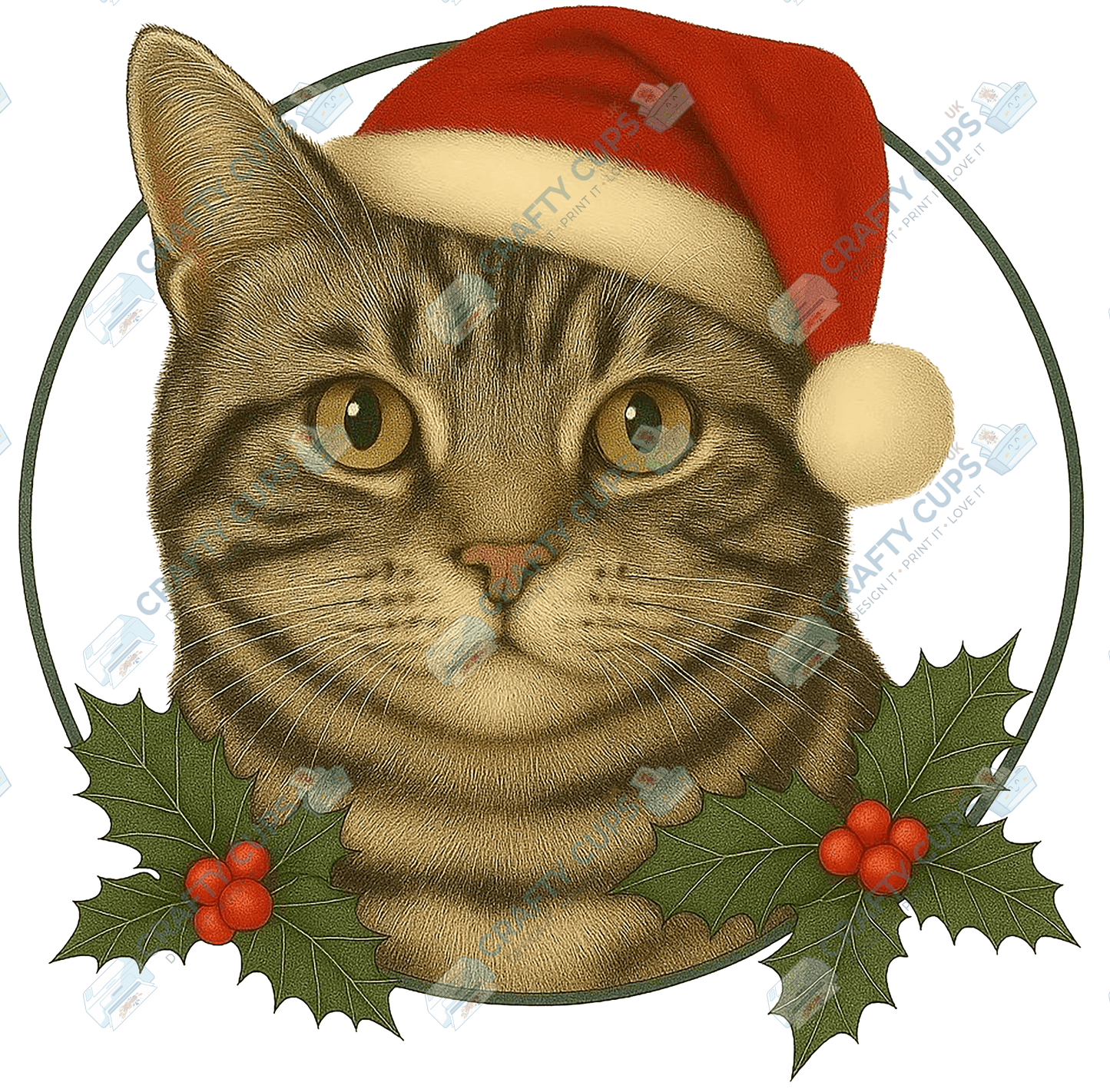 Christmas Cat DTF Transfer – Festive Holiday Design, Various Sizes