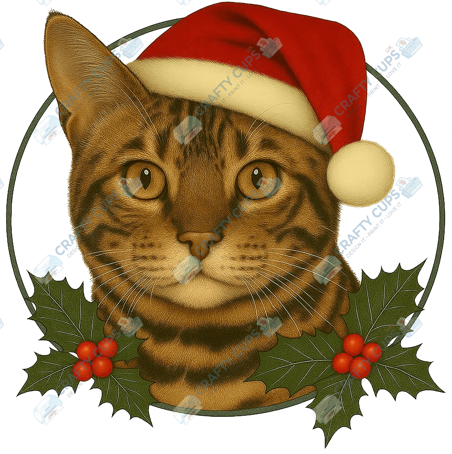 Christmas Cat DTF Transfer – Festive Holiday Design, Various Sizes