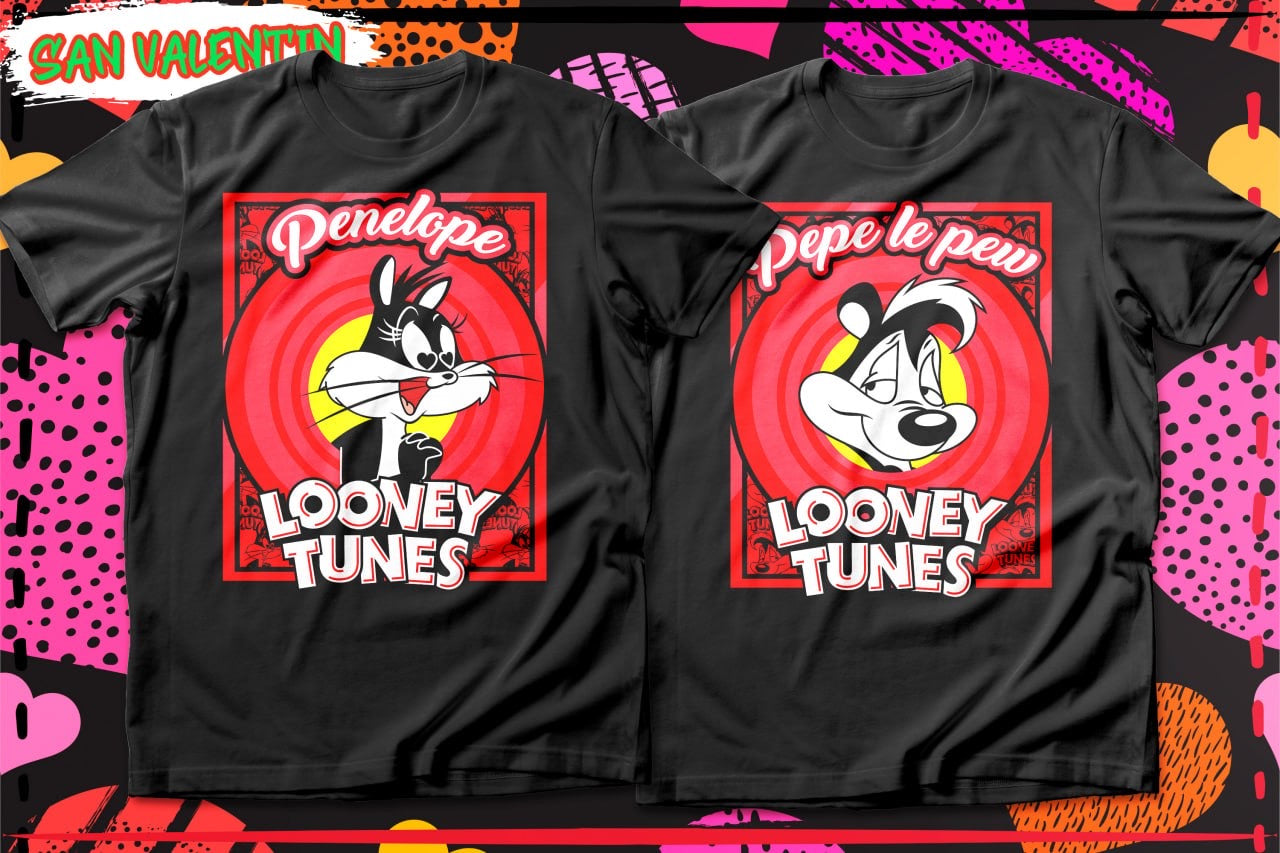 Couples Valentine Cartoon DTF Transfer (Set of 2) | Matching Ready-to-Press Prints