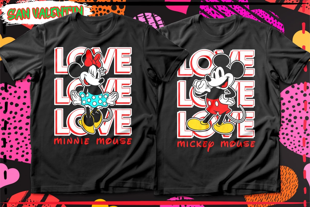 Couples Valentine Cartoon DTF Transfer (Set of 2) | Matching Ready-to-Press Prints