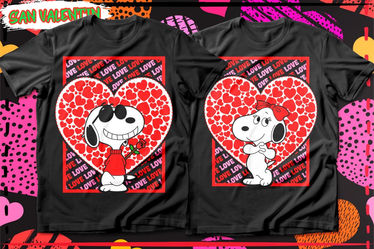 Couples Valentine Cartoon DTF Transfer (Set of 2) | Matching Ready-to-Press Prints